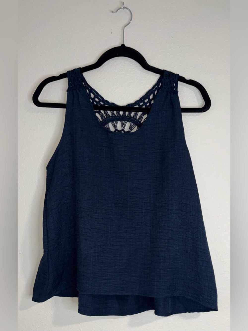 Navy Crochet-Back Sleeveless Top - Unbranded